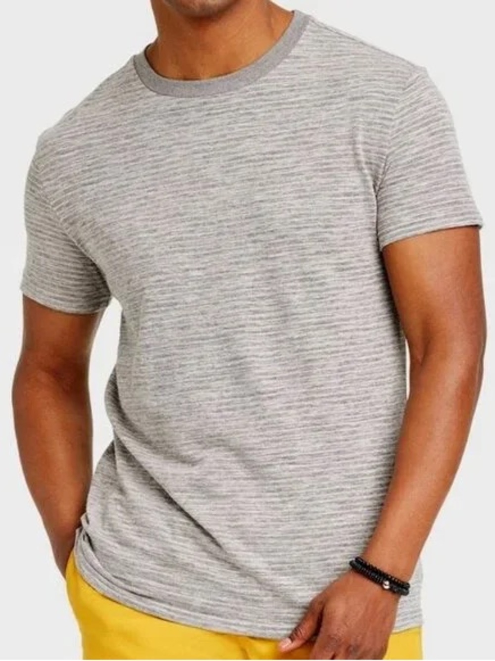 Men's Short Sleeve Crewneck T-Shirt - Heathered Gray/Striped